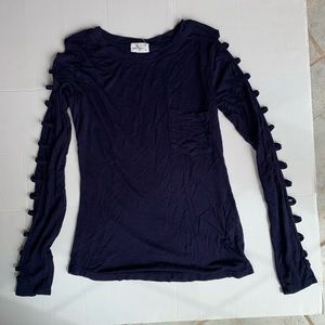 Navy blue long sleeve shirt w/ cut outs on sleeves
